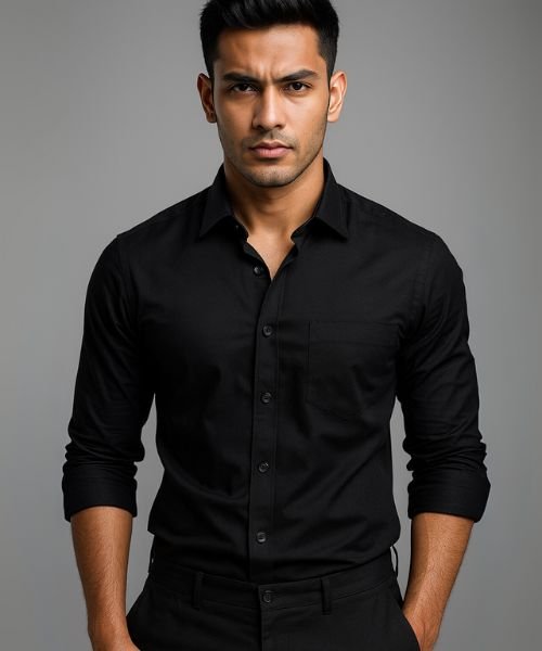 Export Quality Oxford Cotton Full Sleeve Shirt (Black).